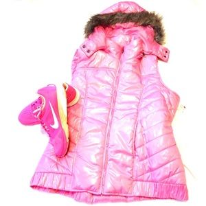 NEW Furry PINK Hooded Puffer Vest