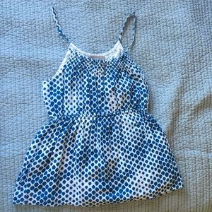 Blue and white polka dot top