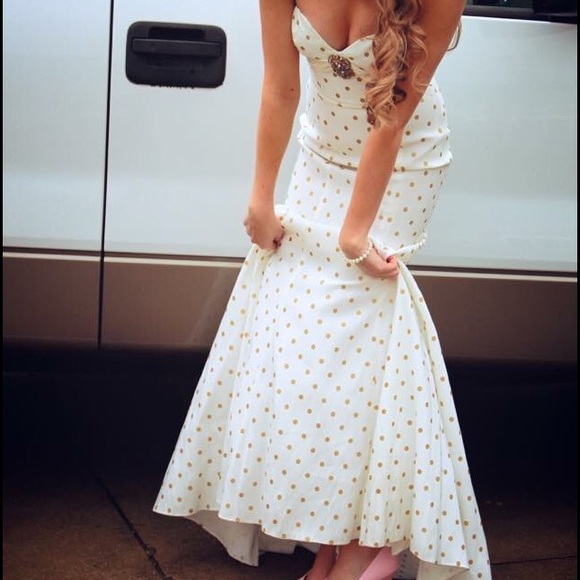 jovani dresses white dress with gold polka dots poshmark