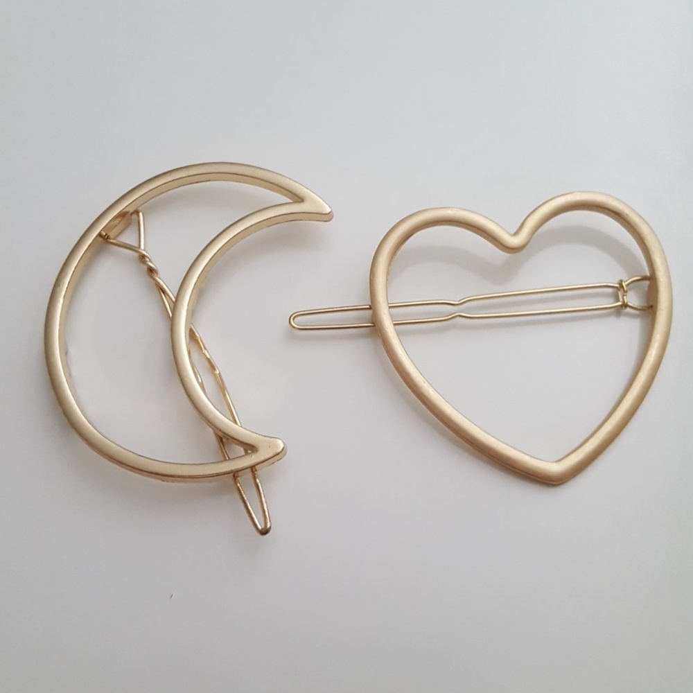 4 Hair Barrets Unicorn Diamond Moon Heart - Picture 4 of 4