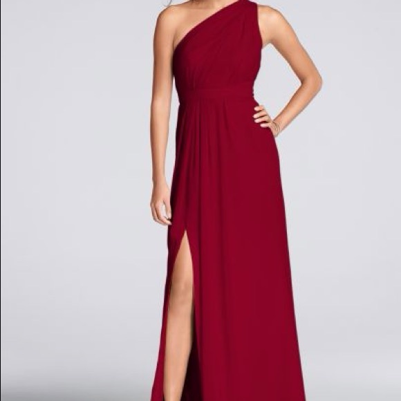 Wine Floor-Length, One-Shoulder Chiffon.