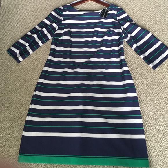 Blue, white, green striped dress