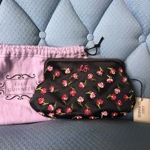 Lulu Guinness Satin Embroidered Clutch Purse Saks