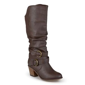 Faux leather knee high brown boots