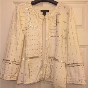 White House Black Market white beaded cardigan