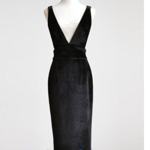 Plunging Neckline Faux Fur Dress