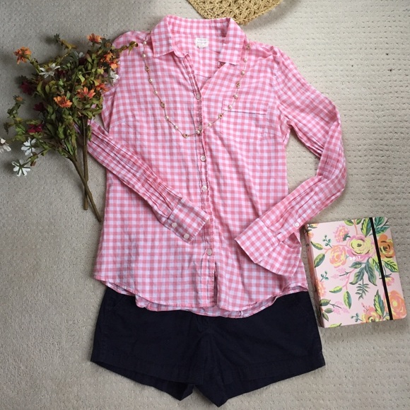 JCREW pink checked button down size XS