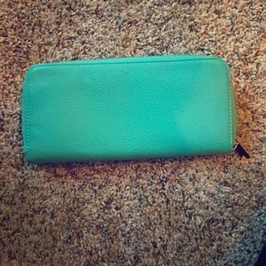 Mint green zip around wallet