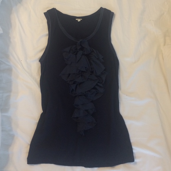 J Crew Ruffle Front Cotton Tank Sz XS - Navy