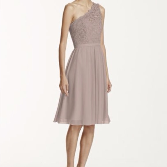 Short, One Shoulder bridesmaid dress Color: Cameo