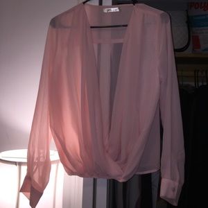 Sheer pink shirt open front
