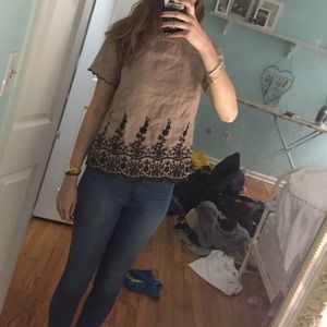 Jcrew brown and black shirt sleeve top