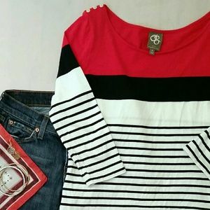 Anthro One September 3/4 Sleeve Stripe Button Top