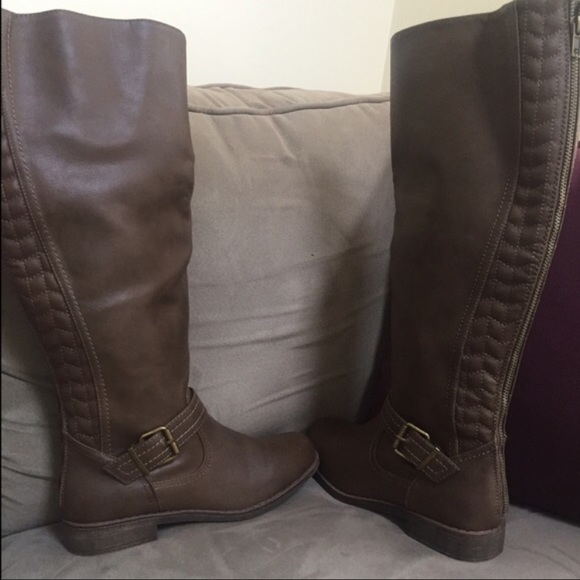 Tall brown wide calf boots