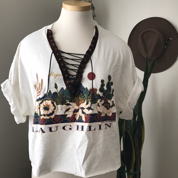 LF Tops - Vintage lace up cropped shirt