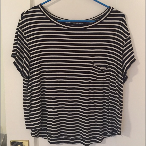 Black and White Striped Short Sleeve Shirt