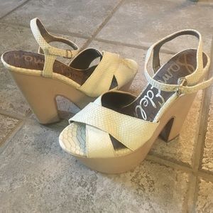 Sam Edelman Corbin Snakeskin Ivory Platform Heel 8