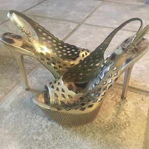 NWOT Sam Edelman Gold Platform Heels 8 JLo
