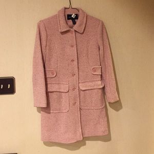 Pink and White Herringbone Long Pea Coat