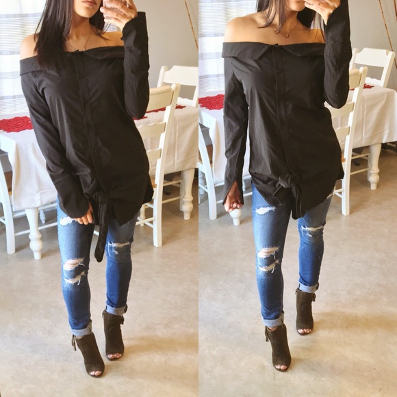 LAST CHANCE🔥 Off the shoulder button up tunic top - Picture 2 of 4