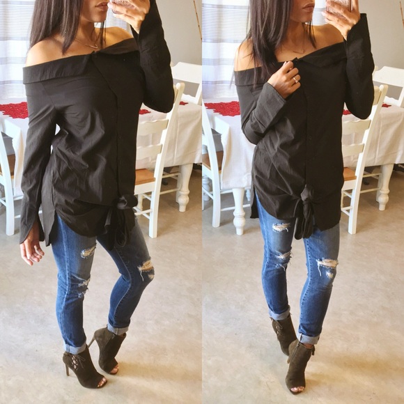 LAST CHANCE🔥 Off the shoulder button up tunic top - Picture 3 of 4