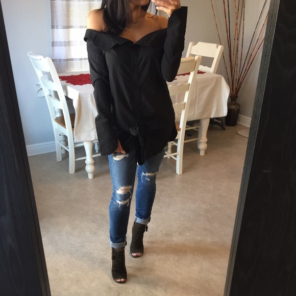 LAST CHANCE🔥 Off the shoulder button up tunic top - Picture 4 of 4