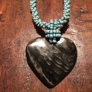 Reversible heart necklace w/Turquoise colored bead