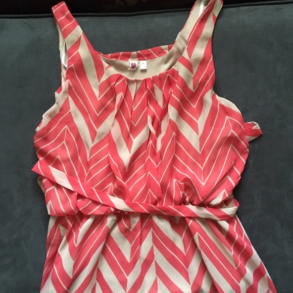 Pink and Tan Chevron High-Low Dress