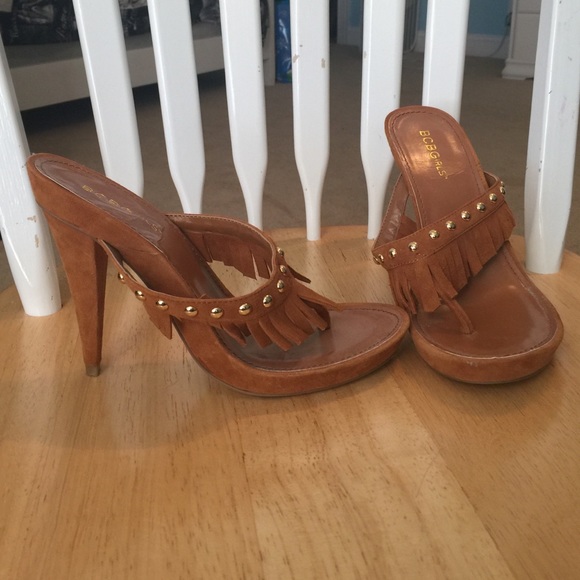 Brown suede studded heels