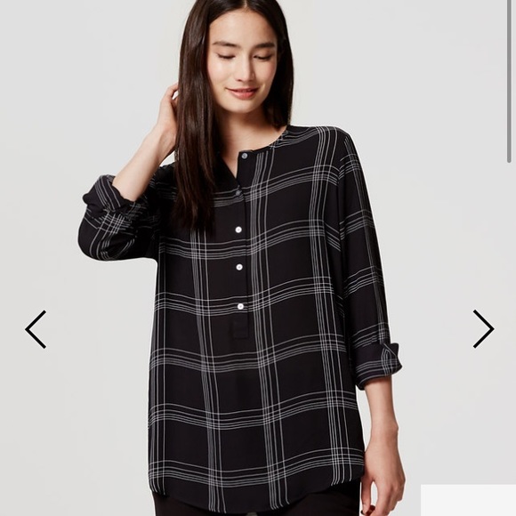 LOFT Petite Medium Plaid Henley Utility Tunic