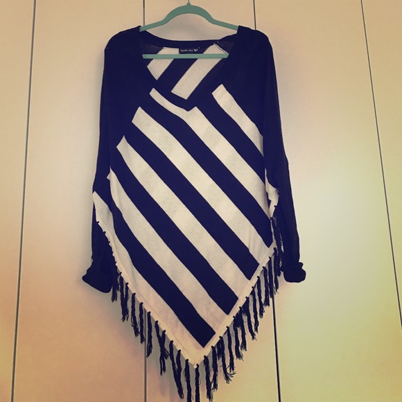 Stripped fringe poncho