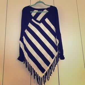Stripped fringe poncho
