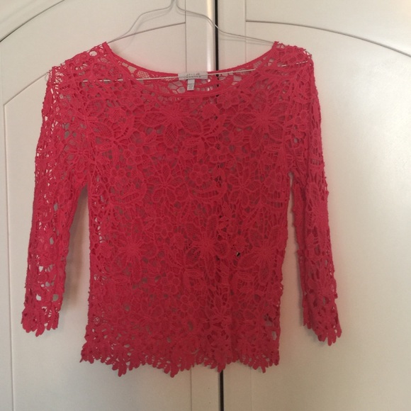 Salmon colored lace see through shirt