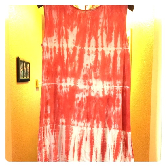Coral tie dye tunic dress