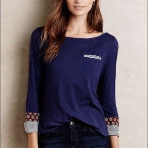 Anthro 3/4-sleeve tee w mixed pattern details