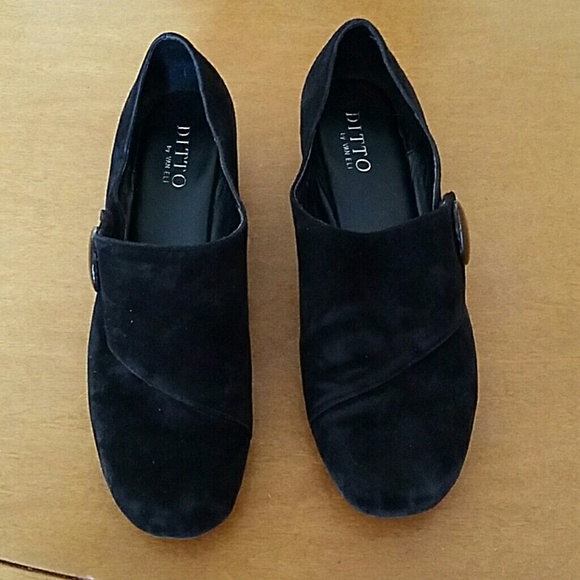 Black suede wedge flats