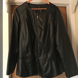 PLUS Collarless Faux-Leather Peplum Moto Jacket