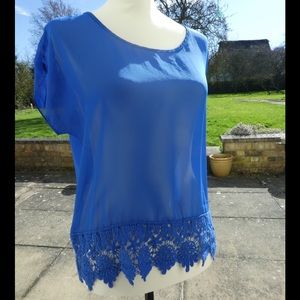 Super Cute Blue Blouse with Lace Trim