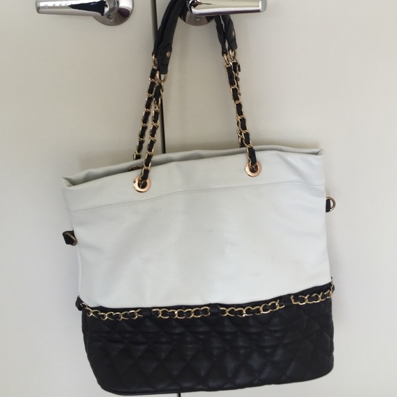 bebe Handbags - Black white gold straps shoulder bag handbag