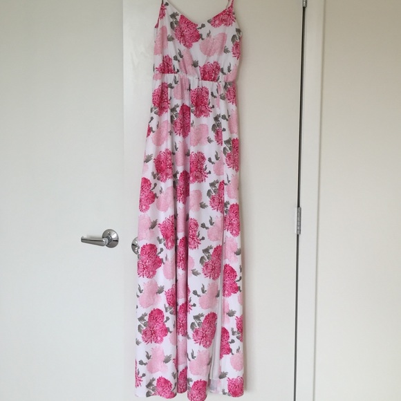 Missguided long flower pink white maxi dress s 2 - Picture 3 of 4