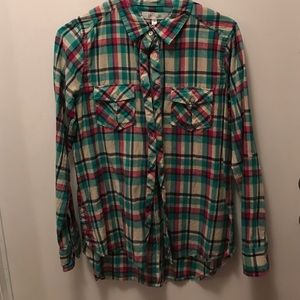 Juniors plaid button down