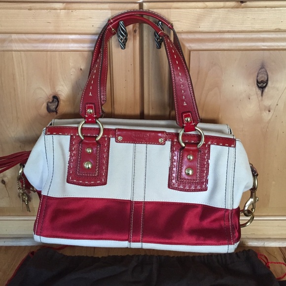 Coach fabric, satin and leather purse.