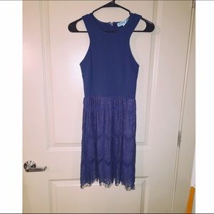 Dark Blue Racerback And Lace Dress