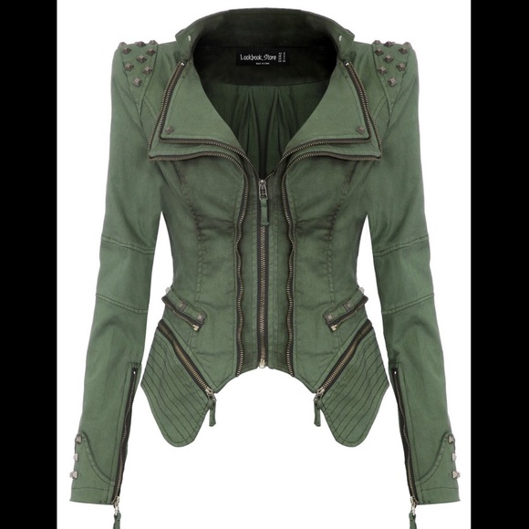 Fitted olive green Moto jacket
