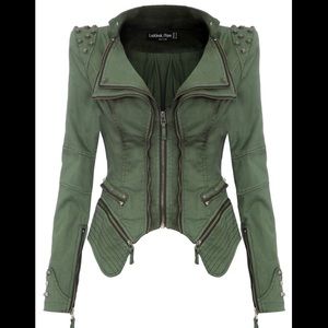 Fitted olive green Moto jacket