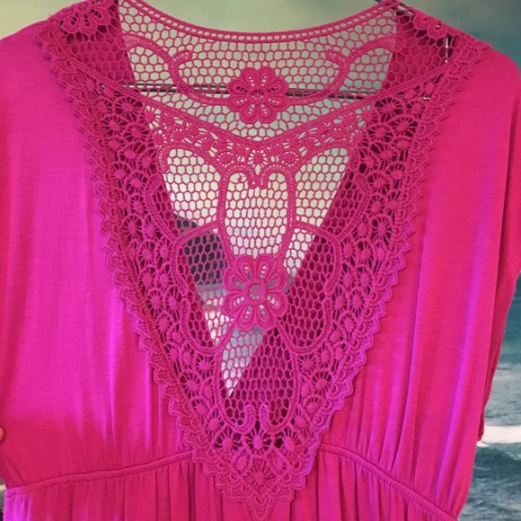 Bright pink soft crochet tunic dress/cover up - Picture 2 of 3