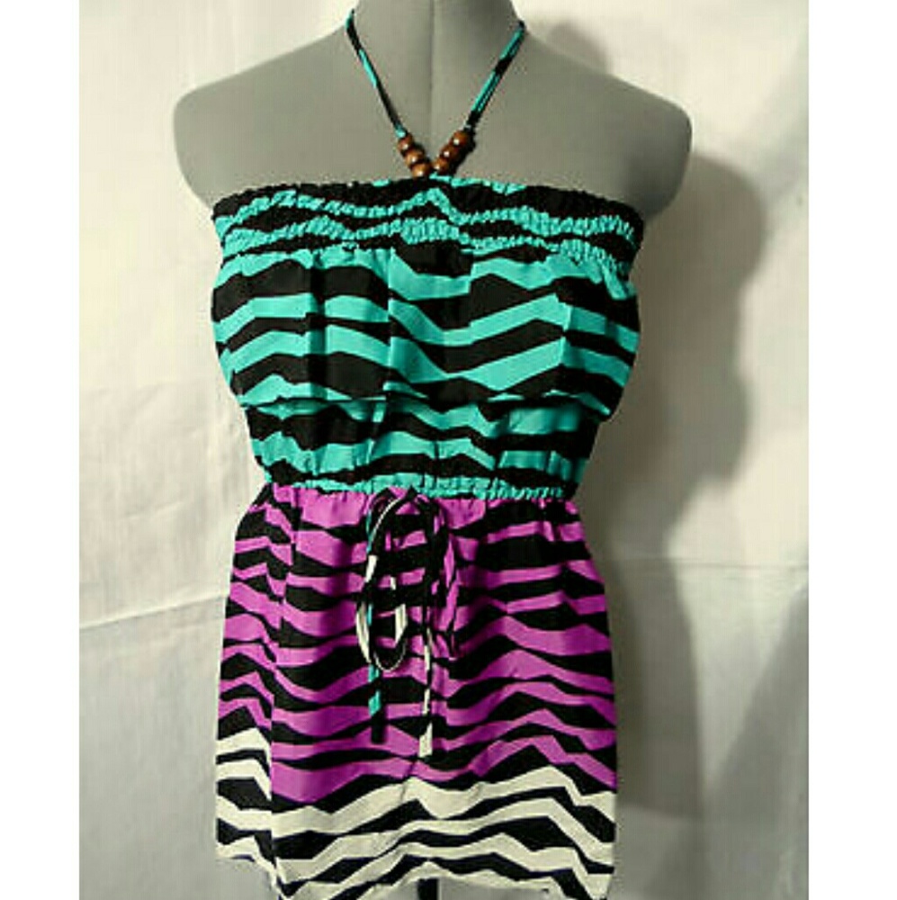 AVAILABLE Beaded Smocked Halter Top Ruffled Teal Purple Summer light airy blouse