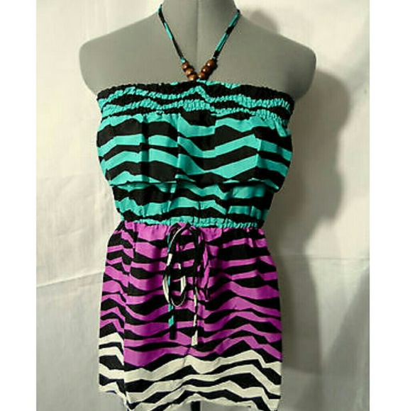AVAILABLE Smocked Halter Top Ruffled Teal Purple - Picture 1 of 4