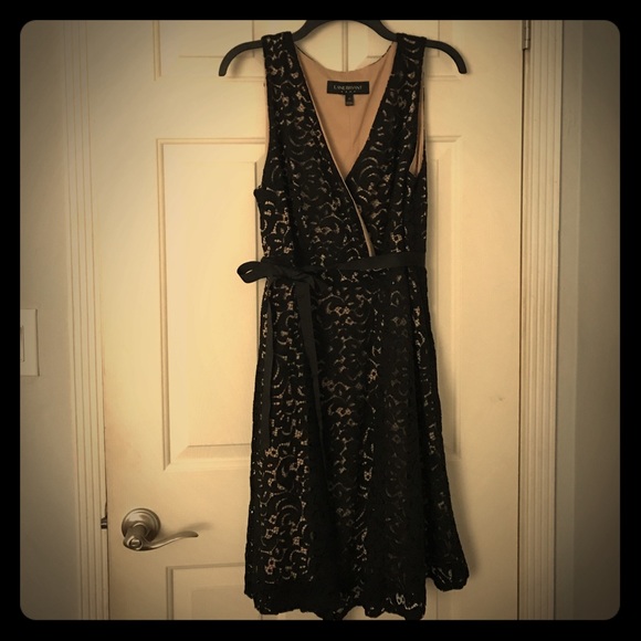 Black and Tan, lace dress, knee length.