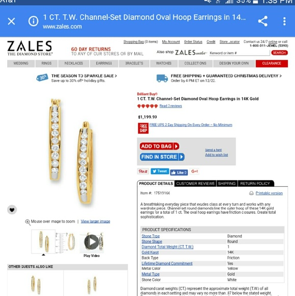 1 C.T. Channel - Set Diamond Oval Hoop Earrings! - Picture 2 of 4